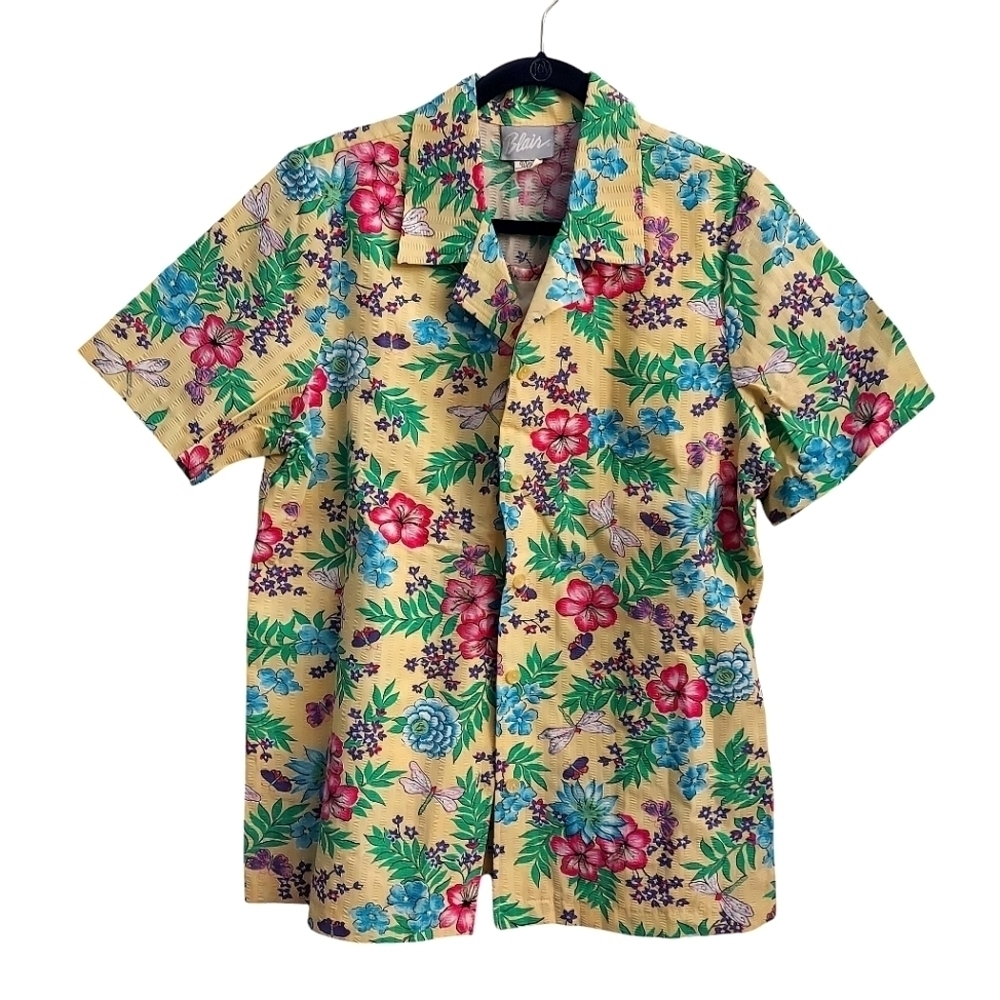 BLAIR Vintage 90's Button Down Faux Tank Floral Short Sleeve Top L Grandmacore